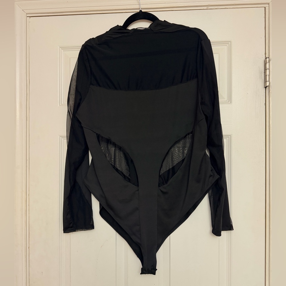 SHEIN Black Curve 2XL Long Sleeve Mesh Bodysuit